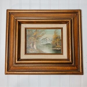 Vintage Mountain Landscape Scene Oil Painting Framed Wall Hanging | Lantrell